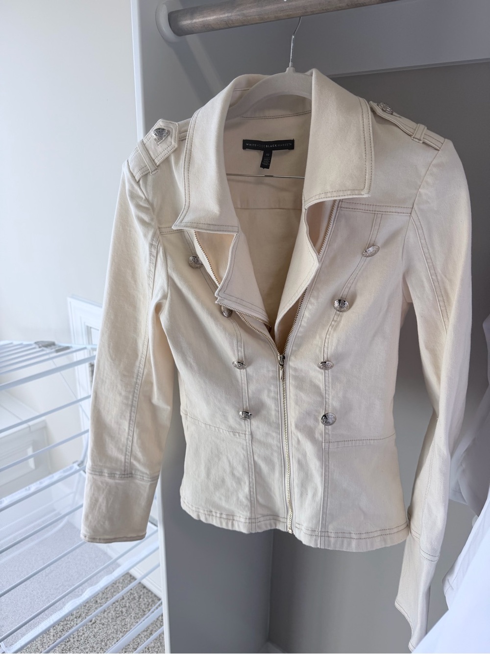 White House Black Market Cream Double-Breasted Peplum Jacket